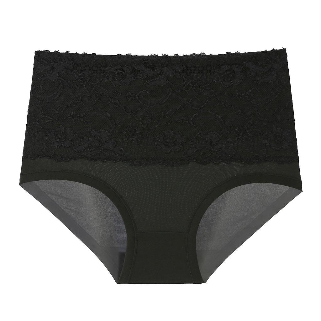 Plus Size High Waist Women's Briefs with Lace Edge In Solid Colors
