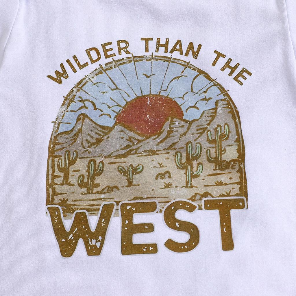 1-18 месяцев Детский комбинезон из хлопка с принтом «Дичее, чем на Западе» с короткими рукавами, комбинезон-комбинезон