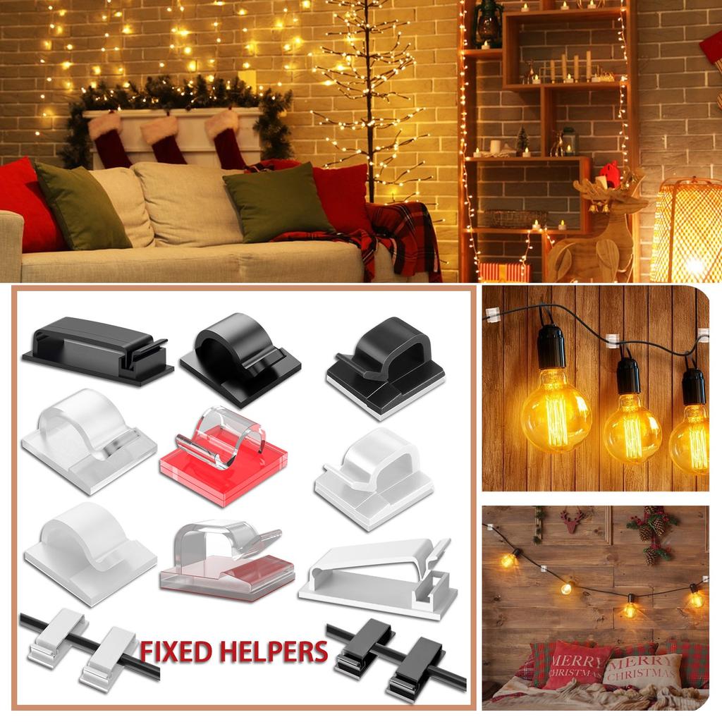10Pcs Christmas Light Clips, Hooks For Outdoor String Lights Clips, Adhesive Cord Organizer Hooks, Sticky Wire Holder For Hanging Christmas Lights