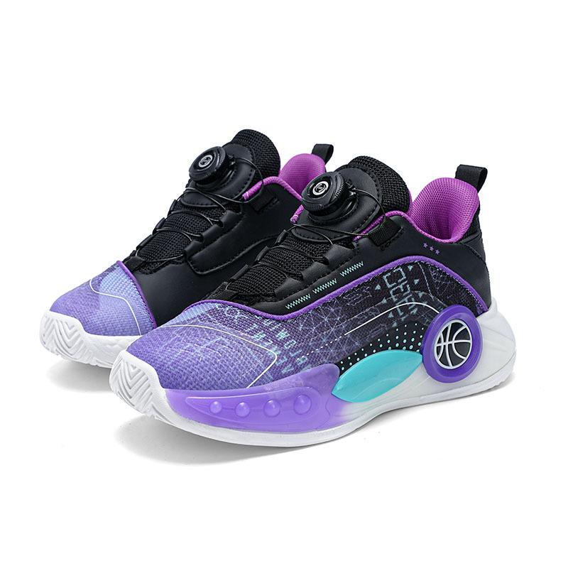 Children's basketball shoes 2025 summer new breathable boys' actual combat sneakers medium and older children's rotating buckle sneakers