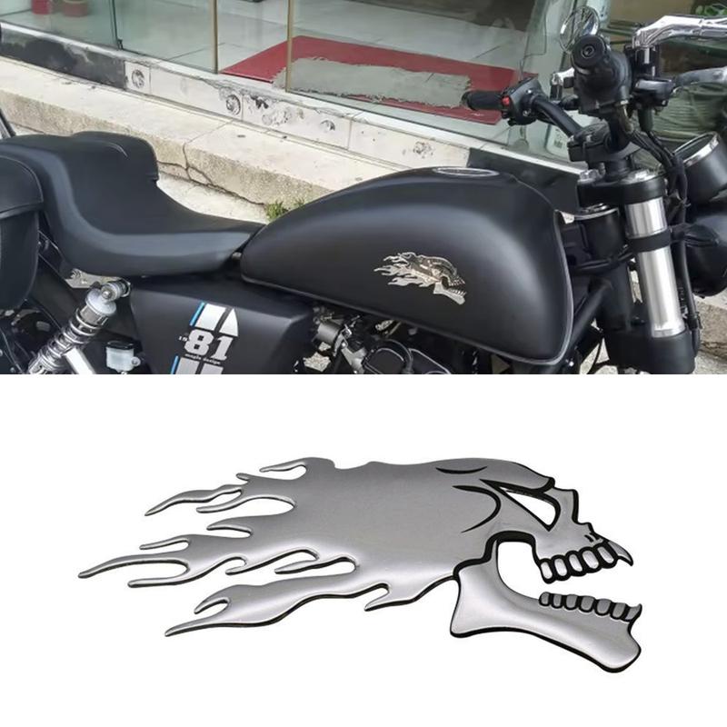 2Pcs/Pair 14*6cm Car Decoration Stickers,Helmet Shaped Decoration,Silver Fire Skull Stickers,Car Decoration Accessories