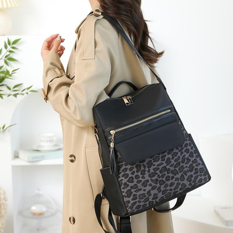 Vintage Leopard Print Backpack Women's Multi-functional Shoulder Bag Large Capacity Leopard Print Student Schoolbag