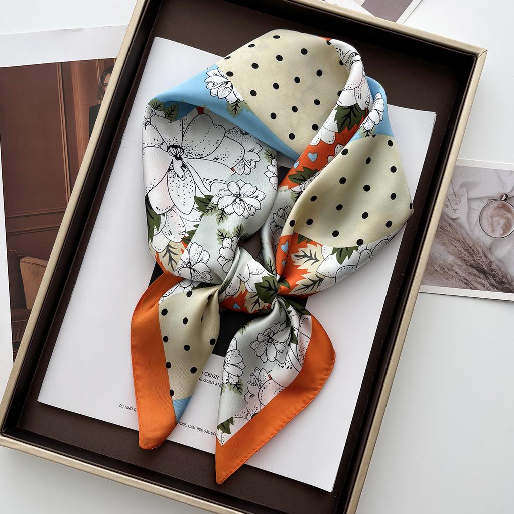 Luxury Design Print Square Scarf Women Soft Hairband Neckerchief Hijab Headband Foulard Bag Ribbons Gift 70*70cm Bandanas