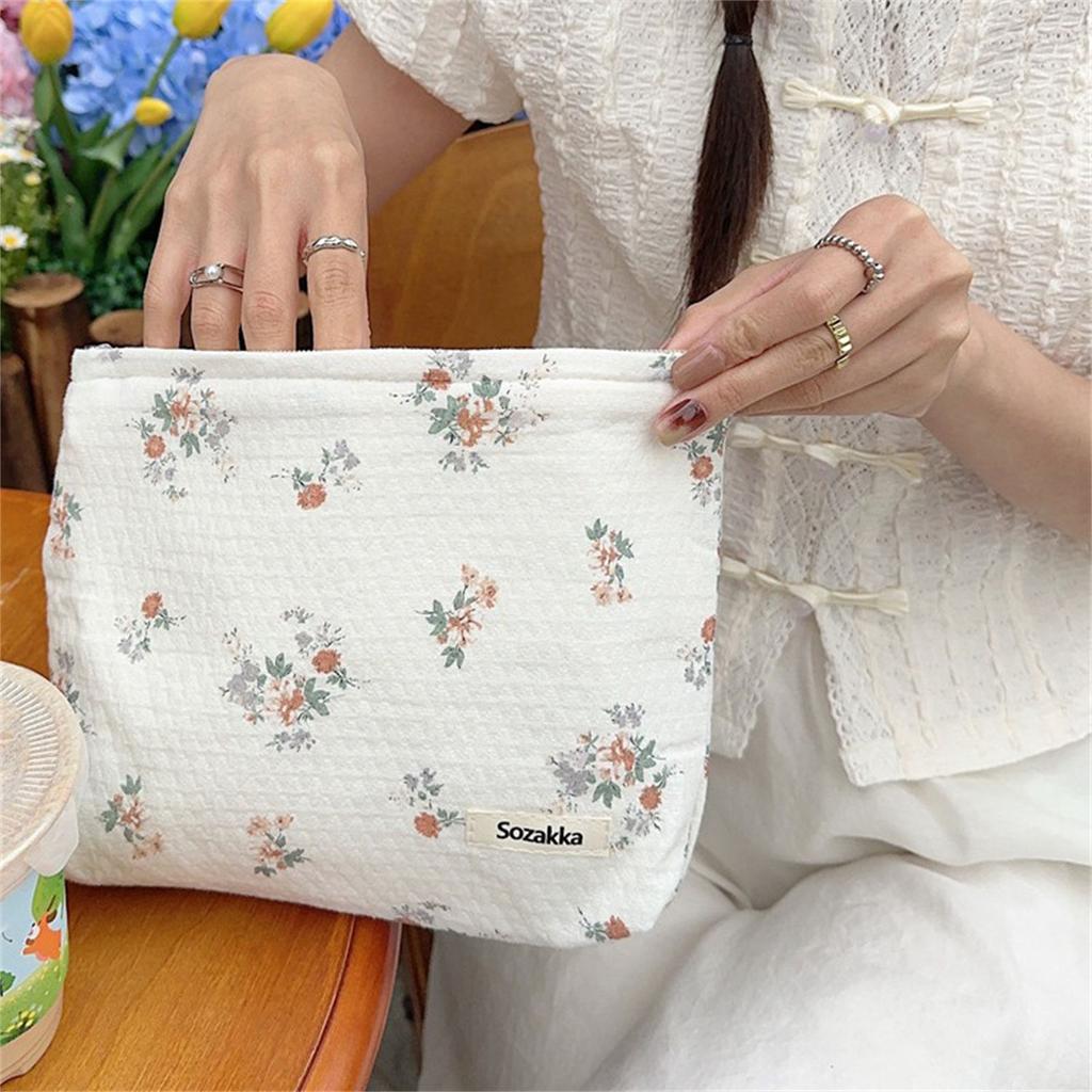 Cotton Cosmetic Bag Large Capacity Portable Storage Pouch For Travel And Daily Use