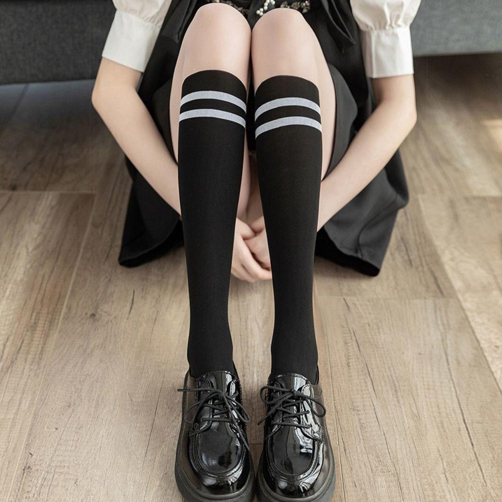 Thin Women Stockings Nylon Tights Trendy Striped Splicing Pantyhose Daily