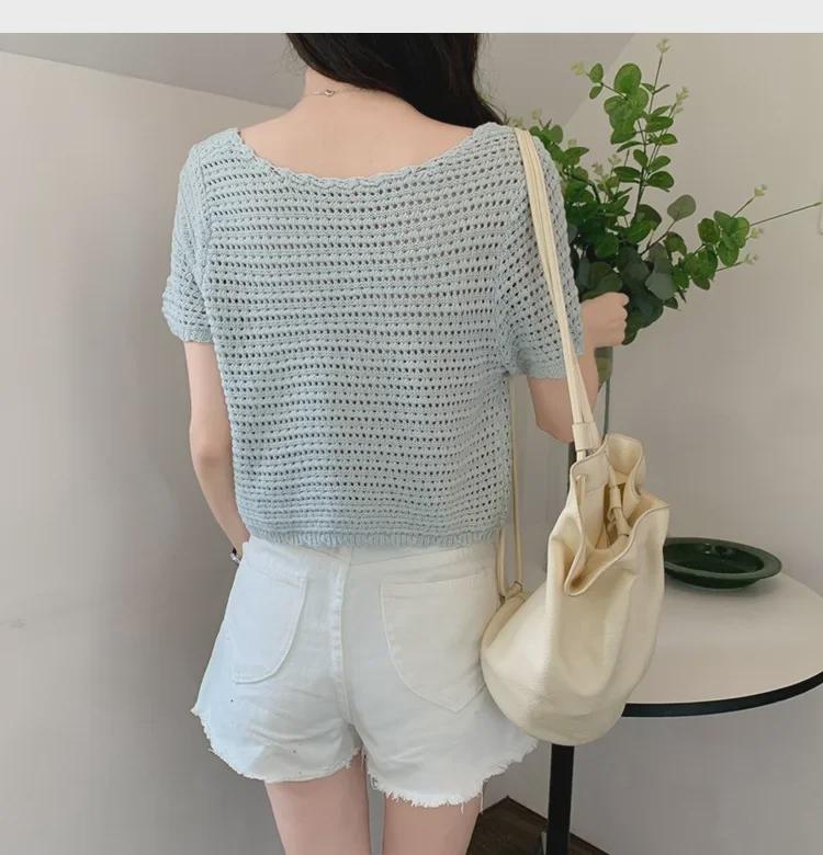 Женский ажурный трикотажный кардиган - короткий рукав, сетка, топ-шаль, солнцезащитный стиль весна/лето 2023 г.