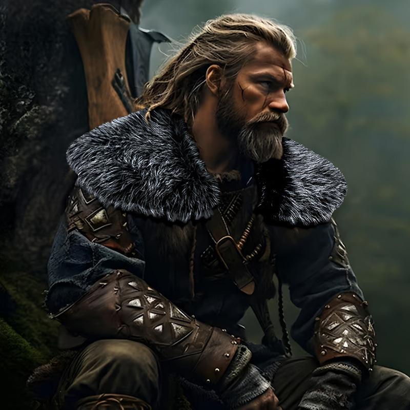 Меховой воротник Зимняя одежда Плащ короля-воина Меховая шаль викинга