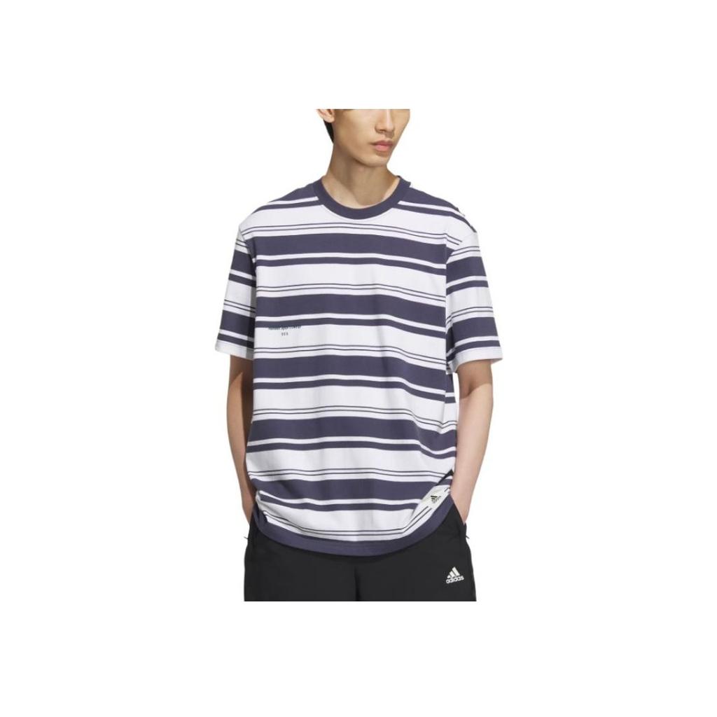 Adidas Striped Sport Casual Short Sleeve T-Shirt Men Tops Dark-Cyan IS4959