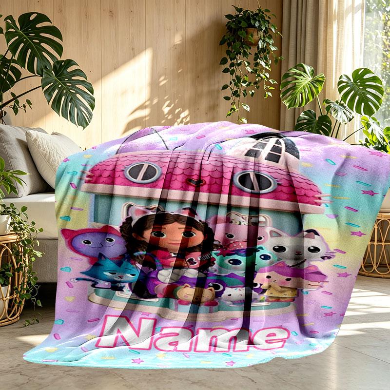 Custom Name Personalized Gabby's Dollhouse Print Blanket, Home Decor, Bedroom, Sofa, Camping, Couch, Gifts for Birthday Christmas