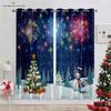 Занавески для рождественской елки с синим звездным небом, красные занавески с бантом, 2 панели, гостиная, спальня, декор детской комнаты, домашний декор