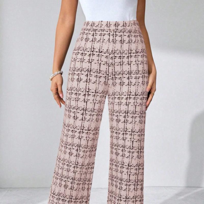 2025 New Woven Plaid High Waist Straight Leg Women's Pants