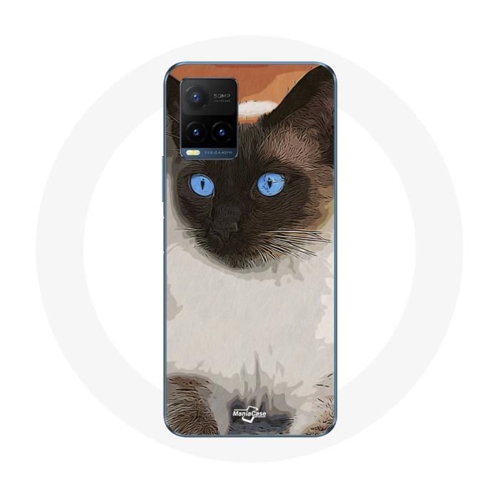 Coque pour Vivo Y21s 2021 / Y21 2021 Siamois Noir et blanc Yeux Bleus