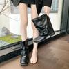 Fashion 2025New Style Luxury Pleated Buckle Knight Boots for Women Autumn Brown Leather Mid Calf   Slip-On Thick Heel Riding Boots