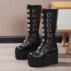 Fashion 2025 New Women's Boots Fashion Platform Leather Knight Boot Cosplay Punk Shoes Gothic Classic Ladies Black Heels Knee-High Shoes