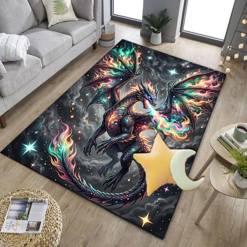 Blue Dragon Holding Stars Office Rug Chair Mat, Entryway Carpet, Suitable for Front Door, Bedroom, Living Room, Desk, Holiday Gift