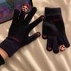 Knit Fabric Crystal Fleece Knitted Gloves One Size Thick Warm Gloves  For Students