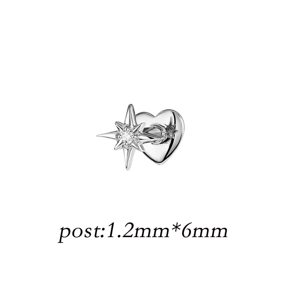 925 Sterling Silver Zircon Stud Earrings 1PC Eight pointed star Women 18K Gold/Silver Heart Flat back piercing Jewelry Gift