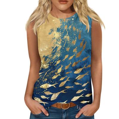 Цветочный принт 3D майки женские летние с круглым вырезом повседневные жилеты с открытыми плечами Y2k элегантный топ без рукавов майка женская одежда