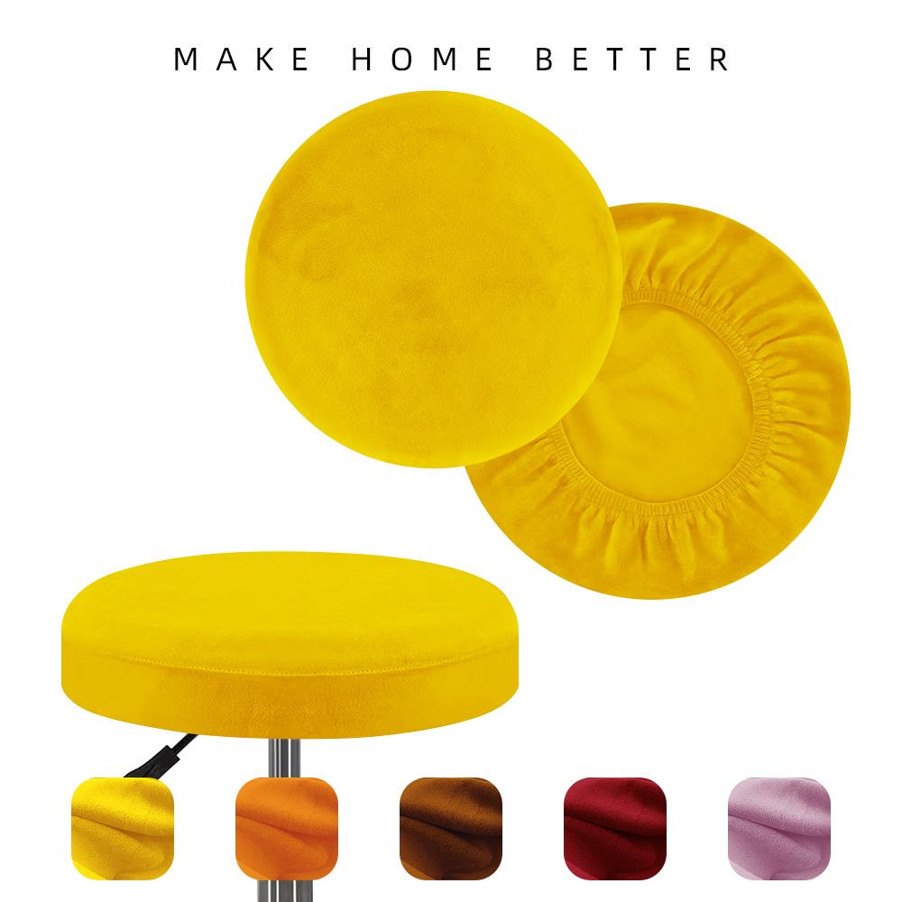Premium Silver Fox Velvet Round Stool Cover Elastic Universal Bar Seat Cover Slip Resistant Protective Chair Slipcover