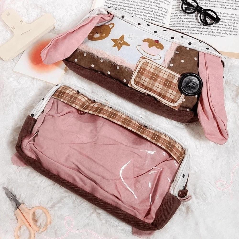 Large Capacity Rabbit Ears Pencil Pouch Multi Layer Cute Pen Storage Case School Student