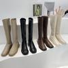 French Boots Women's Martin Boots New Mid-heel Boots But Knee-high Boots with Fleece