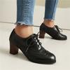 Women's High-heeled Single Shoes Spring and Summer Carved British Style Thick Heel Large Size Lace-up Low-top Shoes