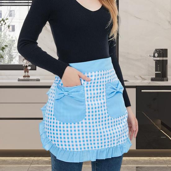 Кухонный фартук Yousheng с двойными карманами, отделанный оборками полуфартук с регулируемыми завязками, фартук для кондитерской промышленности в западном стиле
