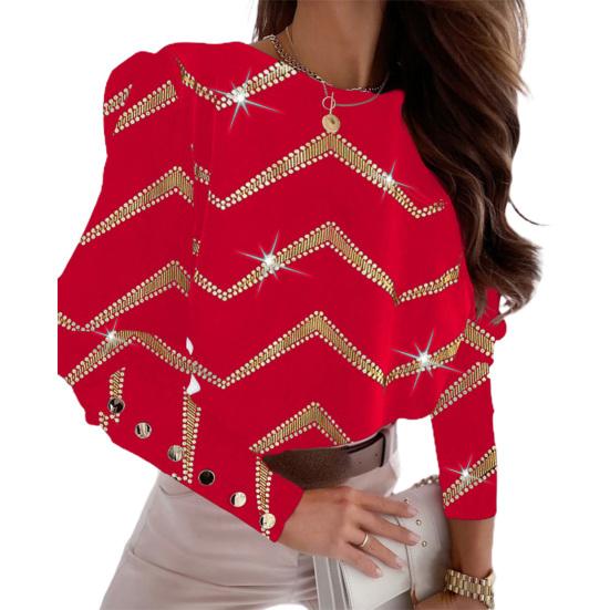 Блузка большого размера с застежкой, топы с круглым вырезом, длинными рукавами с принтом, пуговицы сзади, свободная посадка, офисная рубашка, повседневные топы