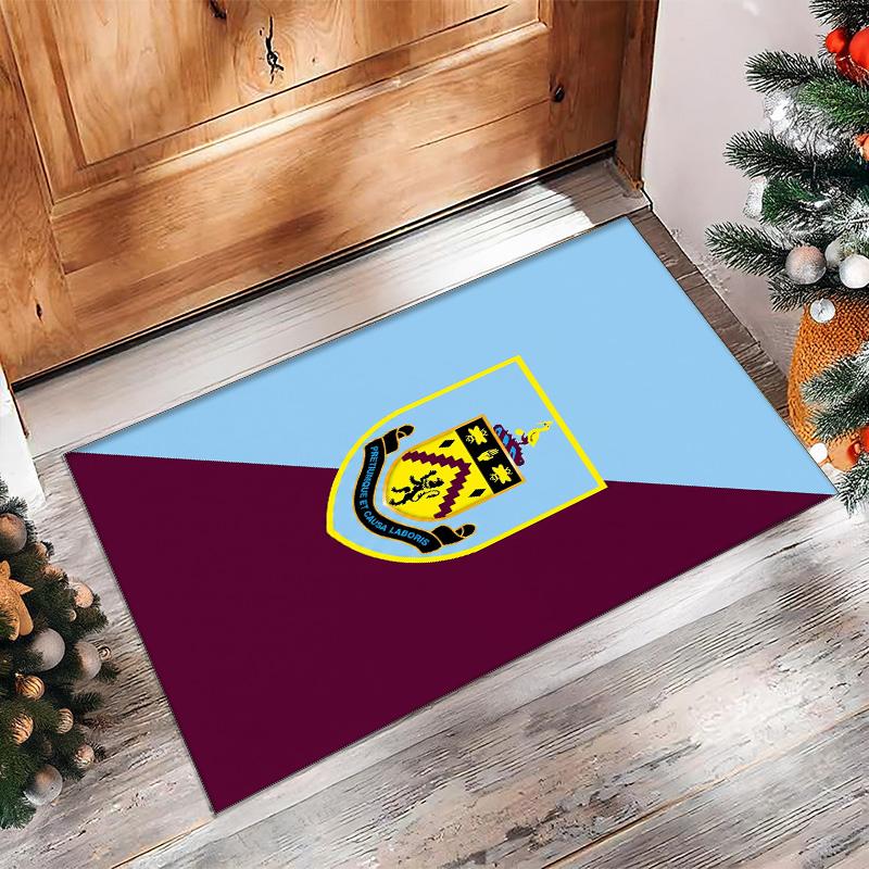 Burnley Football Print Crystal Velvet Rug, Comfortable Water Absorbent Non Slip Indoor Floor Carpet