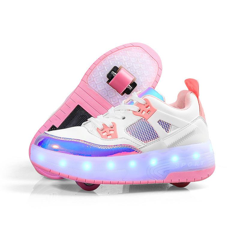 Двухколесные кроссовки-ролики 2025 с зарядкой, светящиеся, светодиодная подсветка, взрослые роликовые коньки с колесами