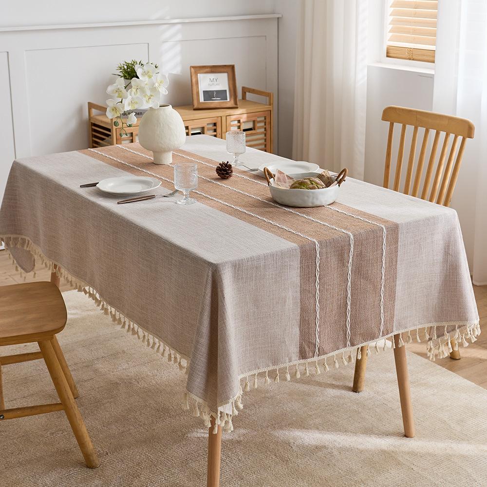 Waterproof Jacquard Tablecloth, Cotton Linen Tassels, Coffee Table Decoration, Table Fabric, Rectangular Fabric Tablecloth