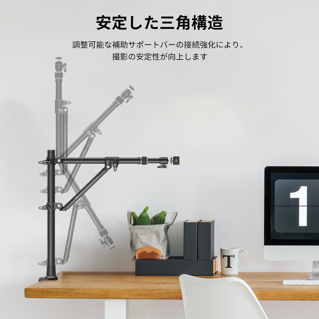 SmallRig Triangular Camera Desk Mount Triangular Desktop Photo Support Bracket Max Load 3kg Overhead Camera Mount with Auxiliary Support Rod Phone