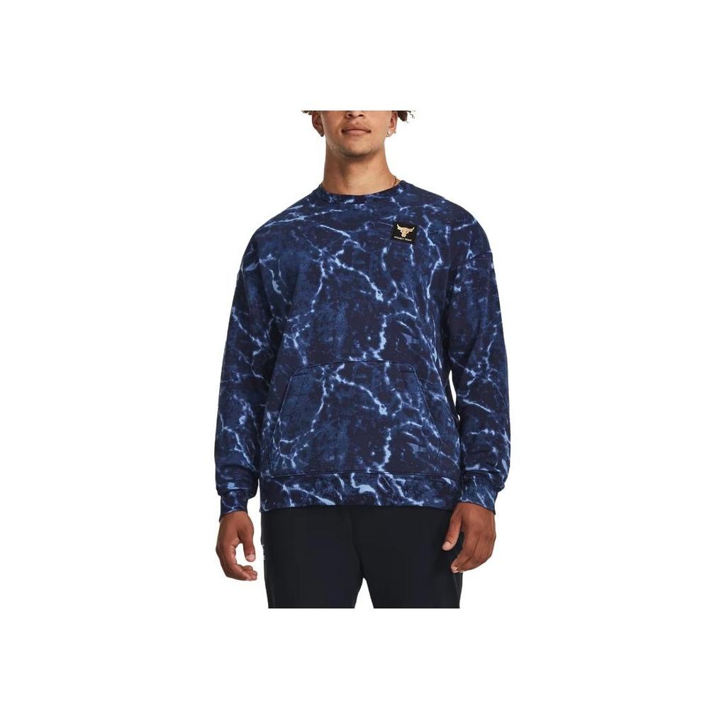 Under Armour Свитшот Project Rock Rival с принтом из флиса Crew, мужские свитшоты Midnight-Deep-Blue 1380119-410