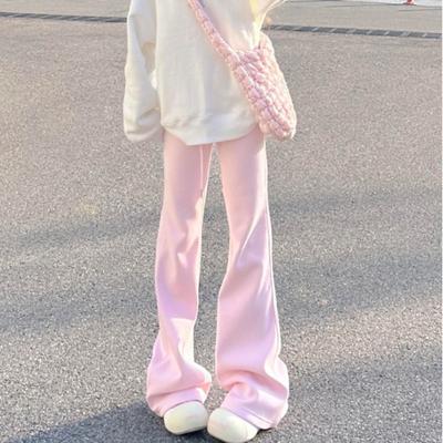 Новые брюки в стиле колледжа, мягкие, клейкие, розовые, женские, с высокой талией, универсальные, ниспадающие до пола, повседневные