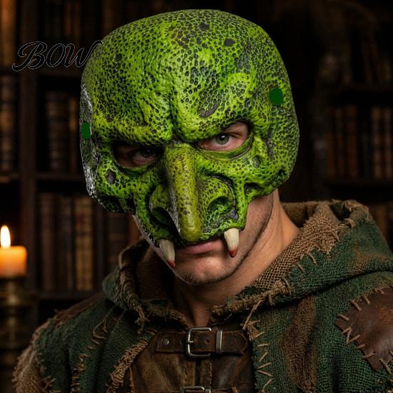 Soft Foam Face Masque Old Witch Halloween for Adults, Horror Green Half Realistic Masquerade Accessory Party, Cosplay Costume, Carnival Party Prop