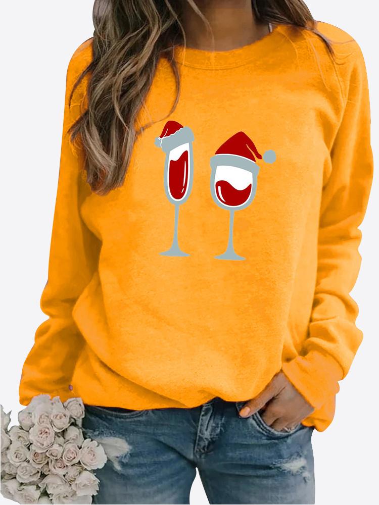 Winter Women's Casual Long-sleeved Santa Claus Print Sweatshirt Ladies Round Neck Loose T-shirt Plus Size Tops Long Sleeved Sweater