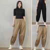 Women Harem Pants Solid Color Casual Trousers with Drawstring Waist Loose Fit Lounge