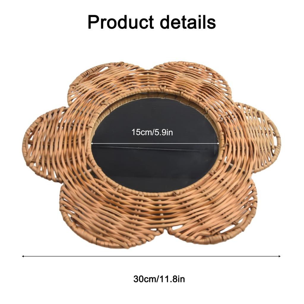 Bathroom Vanity Mirror Decorative Mirror Living Room Garden Dimensions 15cm Easy Wall Mounting Rustic Rattan Frame