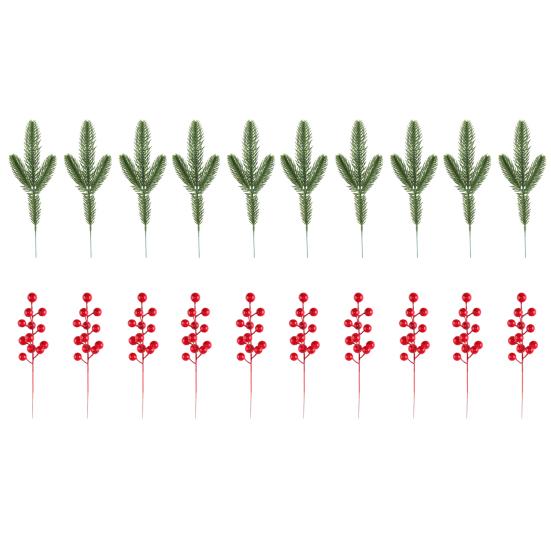 Рождественские сосновые ветки с красными ягодами Искусственные стебли зелени для дерева Цветочные композиции Домашний офис Праздничное украшение для центра стола