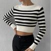 IHUASU Осенне-зимний женский свитер в полоску, короткий, внутренний, наружный, трикотажный верх