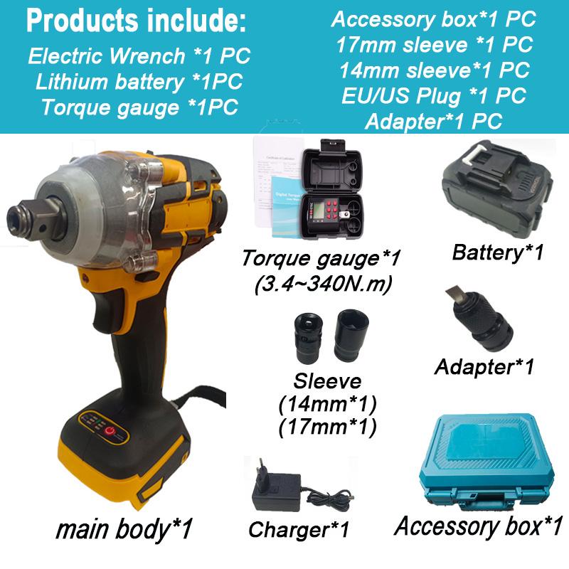 350 Н.м беспроводной электрический ударный гайковерт бесщеточный динамометрический ключ ручная дрель гнездо авторемонтный инструмент подарочный разъем коробка для аксессуаров
