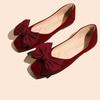 2025 Spring Summer Shoes Women Flats Soft Elegant Woman Boat Shoes Flat Bowknot Single Red Plus Size 42 D307