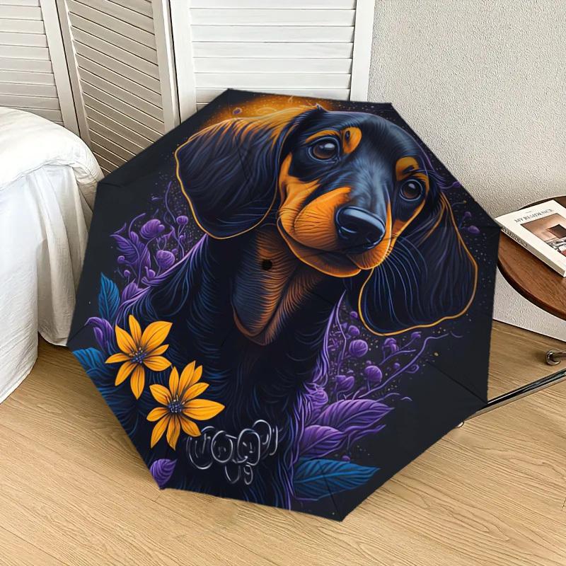 1pc Dachshund Flowers Night Artwork Umbrella with Plastic Handle,Suitable for All Seasons Home Travel Outdoor UmbrellaDD331