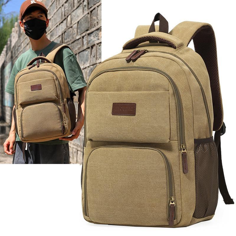 Vintage Canvas Men Daypack College Students Schoolbags Casual Laptop Backpack Large-Capacity Waterproof Hiking Travel Rucksack