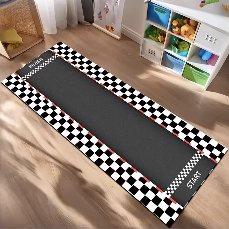 Running Track Print Mat - Athletic Lane Design Non-Slip Floor Carpet for Hallway Home Gym Playroom Sports Decor Fashionable