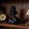 Fade-resistant Home Ornament 3D Printed Mermaid Action Figure, Dark Gothic Style Figurine with Matte Black Finish, Movable Joints Wavy Hair