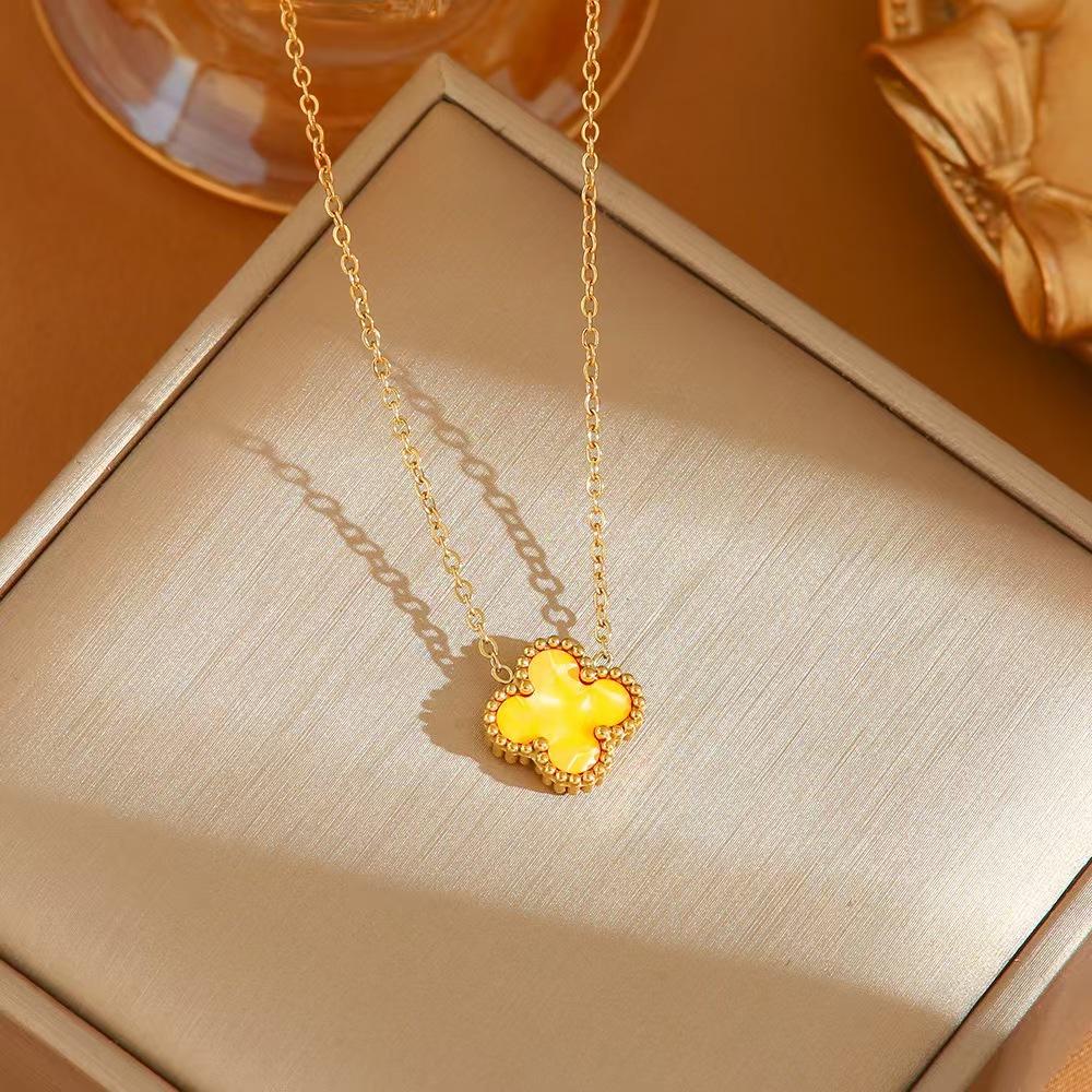 Ladies' Titanium Steel Colorful Lucky Clover Necklace Non Fading Clavicular Chain