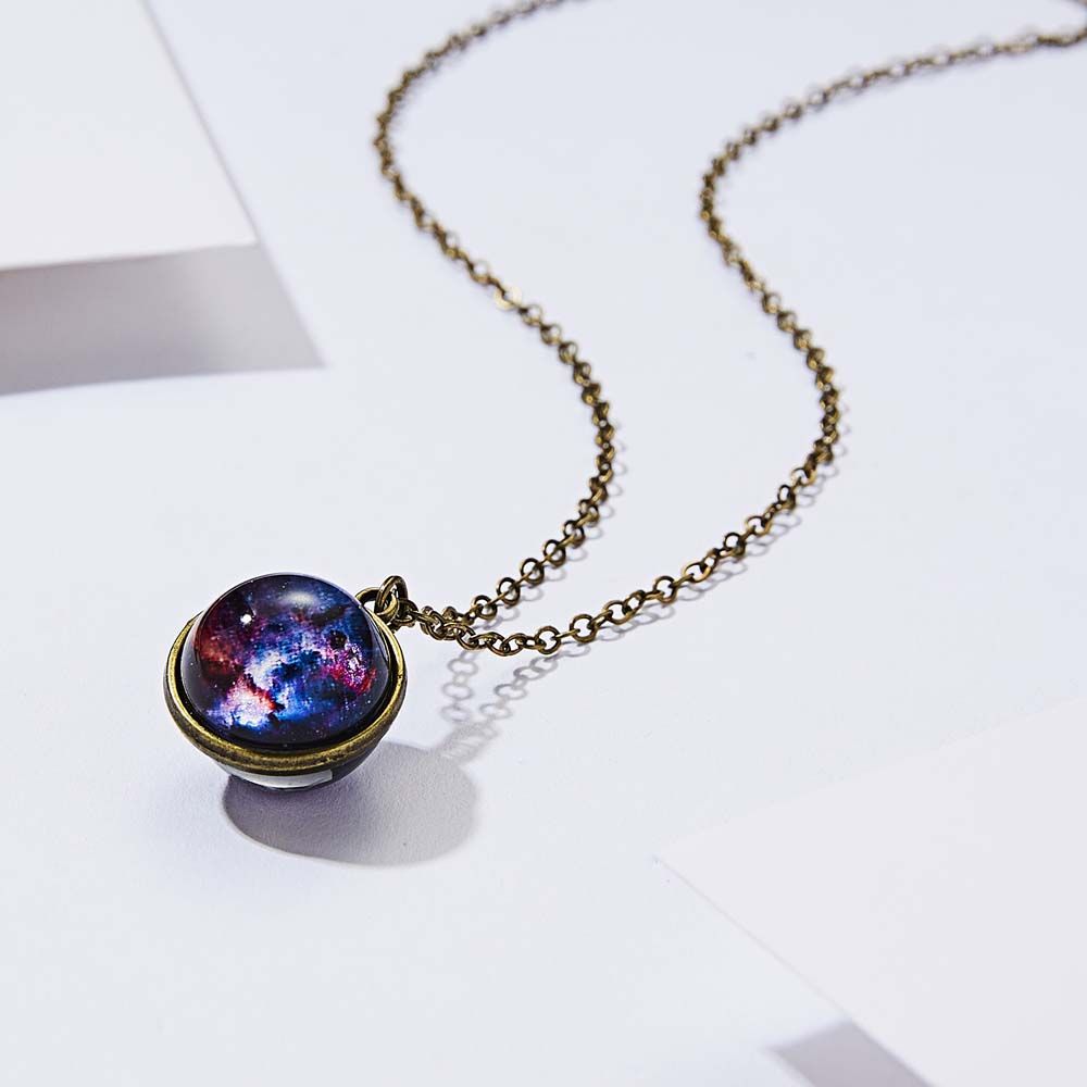 Planet Galaxy Zinc Zinc Alloy Double Side Universe Jewelry Double Side Pendant Clavicle Chain Necklaces