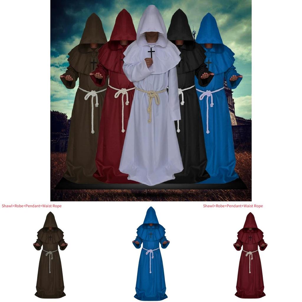 Средневековый Костюм Монаха Волшебника Жреца Комплект с Мантией и Шалью Для Косплей Мероприятий и Хэллоуина