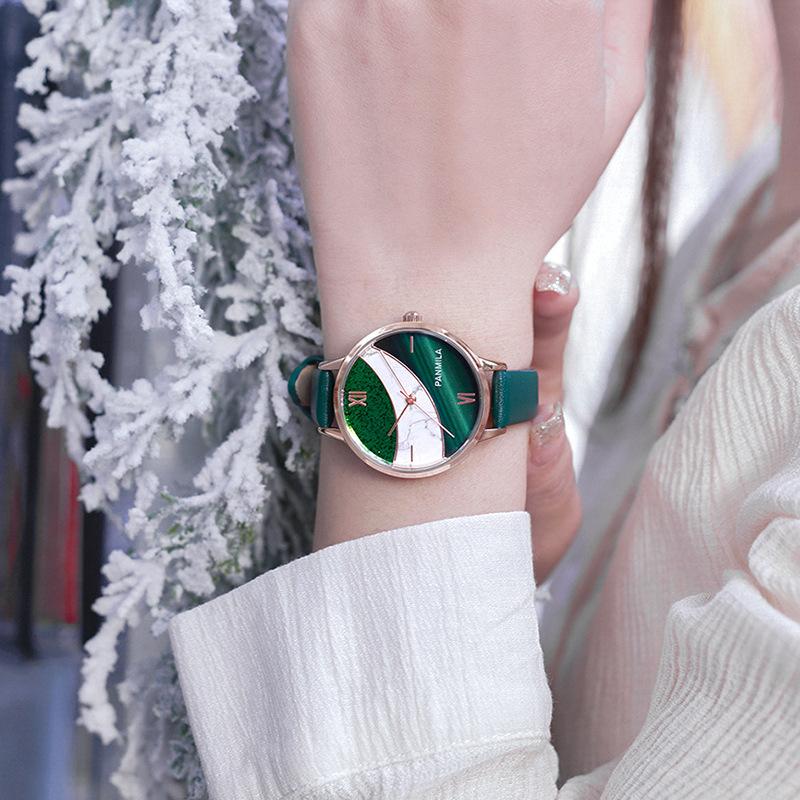 Маленькие зеленые часы Новые женские часы Ins Style Marble Pattern Женские часы Peacock Green Nordic Style Simple Watch